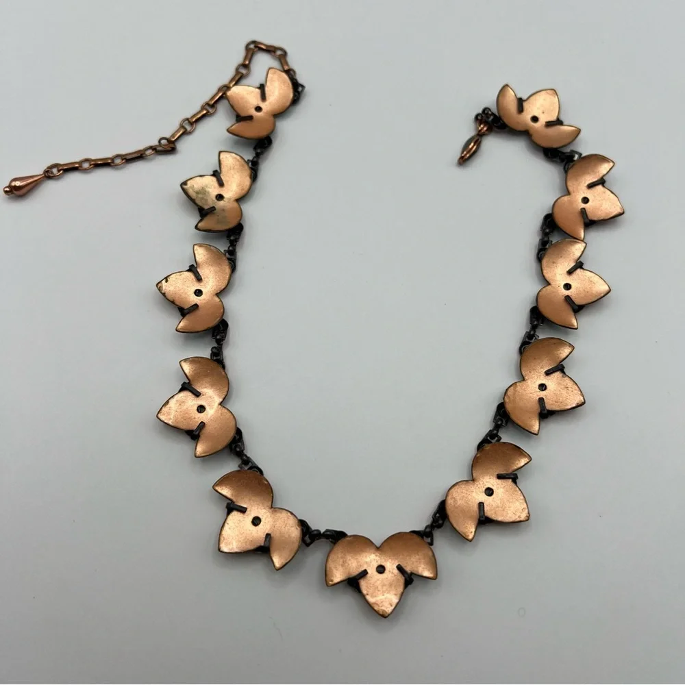 Vintage Renoir Matisse Scalloped Copper Necklace w/ Blue Enamel Accents - Rare - Picture 8 of 10